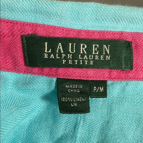 Ralph Lauren Petite Linen Teal Light Blue Button-Up Shirt - Picture 7 of 7